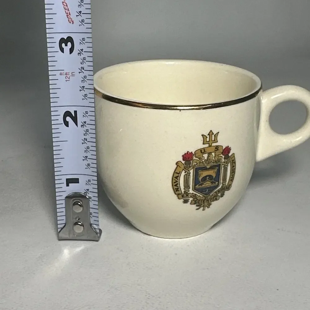 US Naval Academy Tea Cup & Saucer Crest Cream Gold